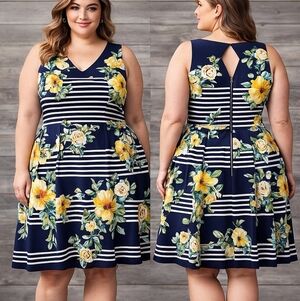 Db Established 1962 Women's 18W Formal Attire Wedding Guest Floral Blue Gorgeous